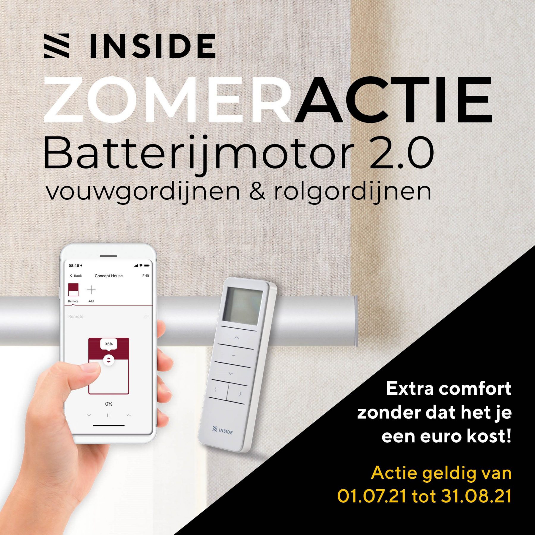 Gratis motor actie rolgordijnen en vouwgordijnen